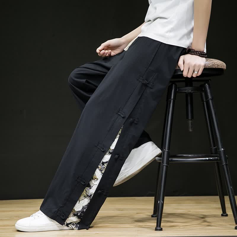 Buddha Stones Pantaloni lunghi da uomo a gamba dritta con spacchi laterali, stile Tang Crane, per primavera/estate, casual, modello dritti, con tasche. - image 8