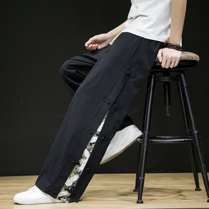 Buddha Stones Pantaloni lunghi da uomo a gamba dritta con spacchi laterali, stile Tang Crane, per primavera/estate, casual, modello dritti, con tasche. - image 8