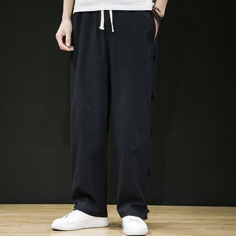 Buddha Stones Pantaloni lunghi da uomo a gamba dritta con spacchi laterali, stile Tang Crane, per primavera/estate, casual, modello dritti, con tasche. - image 6