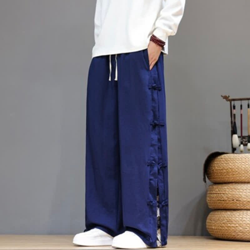 Buddha Stones Pantaloni lunghi da uomo a gamba dritta con spacchi laterali, stile Tang Crane, per primavera/estate, casual, modello dritti, con tasche. - image 16