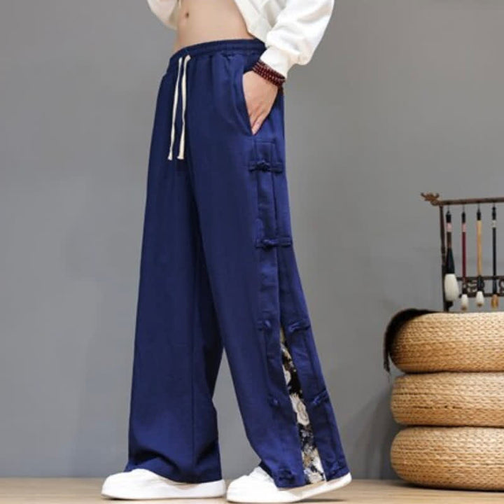 Buddha Stones Pantaloni lunghi da uomo a gamba dritta con spacchi laterali, stile Tang Crane, per primavera/estate, casual, modello dritti, con tasche. - image 14