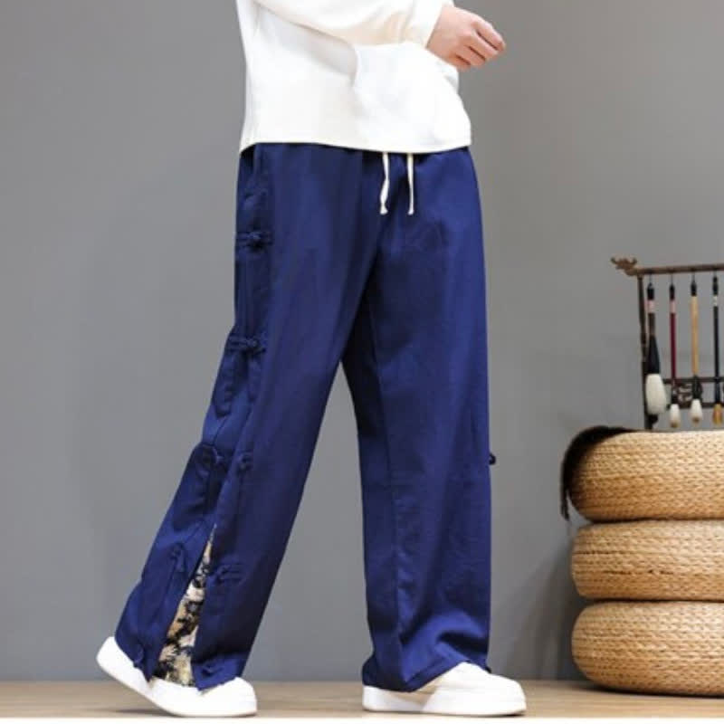 Buddha Stones Pantaloni lunghi da uomo a gamba dritta con spacchi laterali, stile Tang Crane, per primavera/estate, casual, modello dritti, con tasche. - image 13