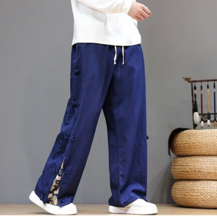 Buddha Stones Pantaloni lunghi da uomo a gamba dritta con spacchi laterali, stile Tang Crane, per primavera/estate, casual, modello dritti, con tasche. - image 13
