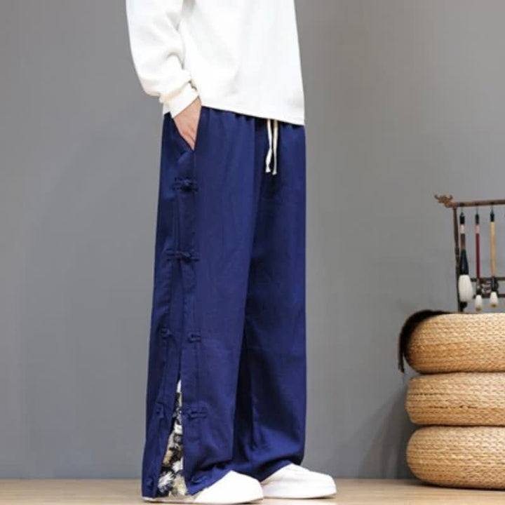 Buddha Stones Pantaloni lunghi da uomo a gamba dritta con spacchi laterali, stile Tang Crane, per primavera/estate, casual, modello dritti, con tasche. - image 15