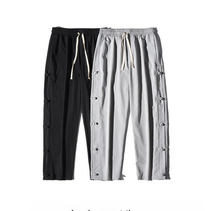 Buddha Stones Pantaloni lunghi da uomo a gamba dritta con spacchi laterali, stile Tang Crane, per primavera/estate, casual, modello dritti, con tasche. - image 36