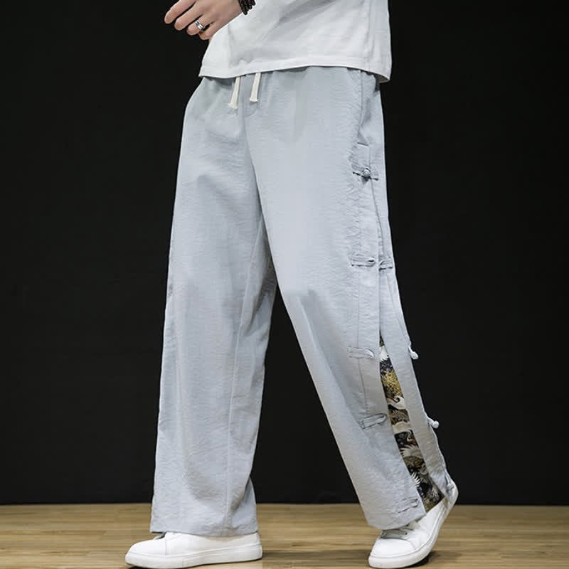 Buddha Stones Pantaloni lunghi da uomo a gamba dritta con spacchi laterali, stile Tang Crane, per primavera/estate, casual, modello dritti, con tasche. - image 19