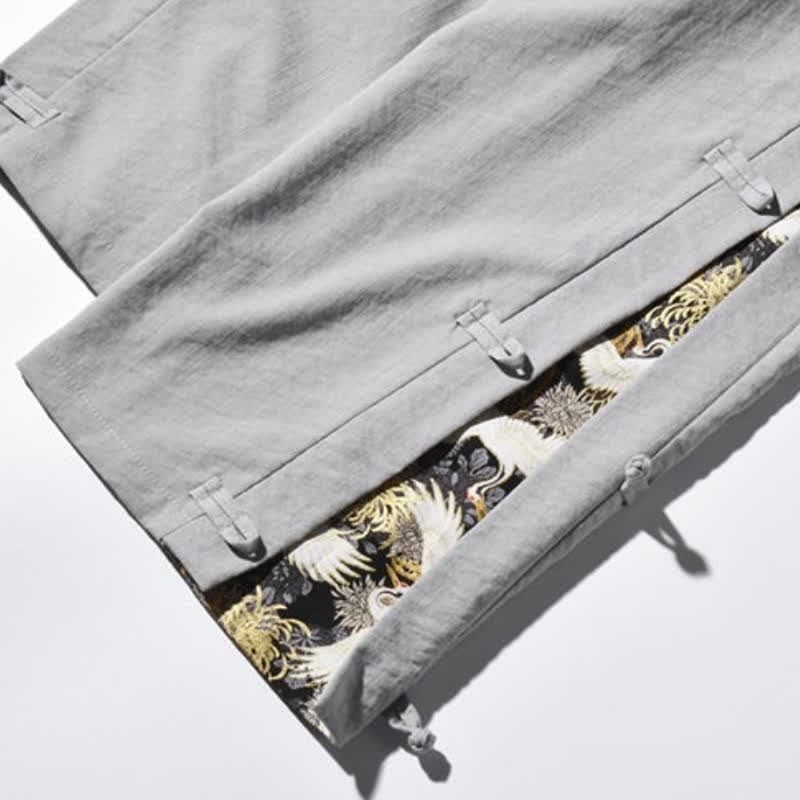 Buddha Stones Pantaloni lunghi da uomo a gamba dritta con spacchi laterali, stile Tang Crane, per primavera/estate, casual, modello dritti, con tasche. - image 33