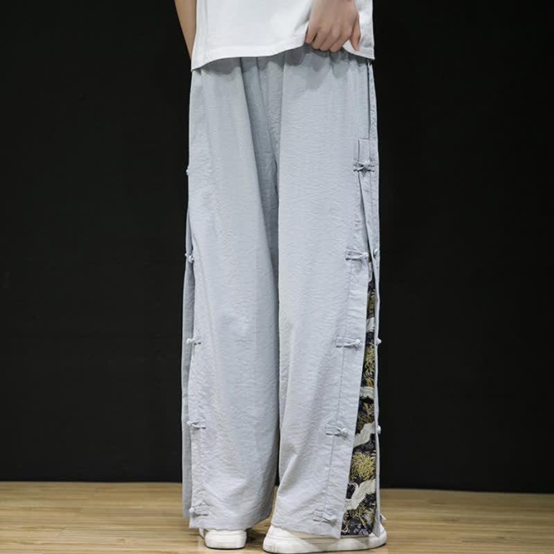 Buddha Stones Pantaloni lunghi da uomo a gamba dritta con spacchi laterali, stile Tang Crane, per primavera/estate, casual, modello dritti, con tasche. - image 22
