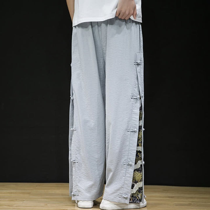 Buddha Stones Pantaloni lunghi da uomo a gamba dritta con spacchi laterali, stile Tang Crane, per primavera/estate, casual, modello dritti, con tasche. - image 22