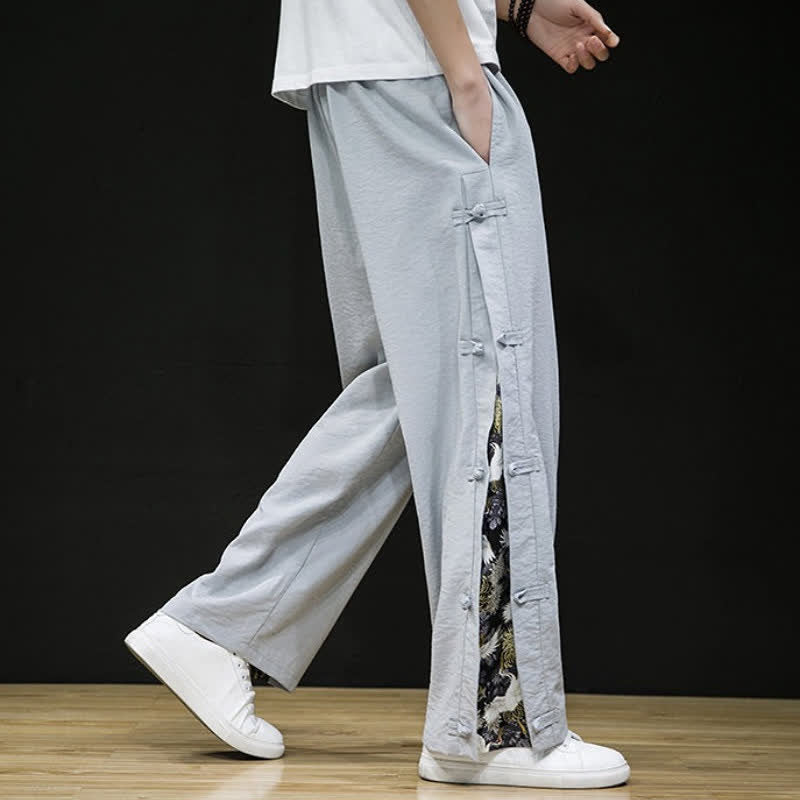 Buddha Stones Pantaloni lunghi da uomo a gamba dritta con spacchi laterali, stile Tang Crane, per primavera/estate, casual, modello dritti, con tasche. - image 20