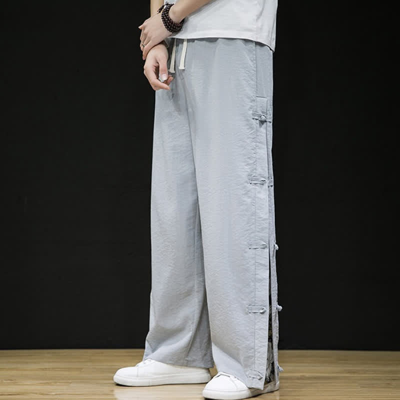 Buddha Stones Pantaloni lunghi da uomo a gamba dritta con spacchi laterali, stile Tang Crane, per primavera/estate, casual, modello dritti, con tasche. - image 21