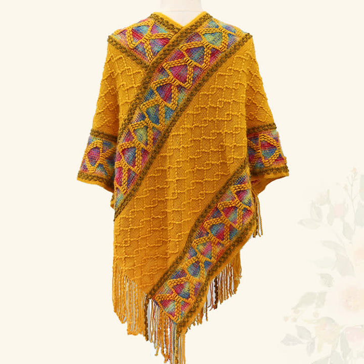 Buddha Stones Sciarpa da donna in maglia con frange geometriche e orlo a V, stile boho, per primavera/autunno. - image 46