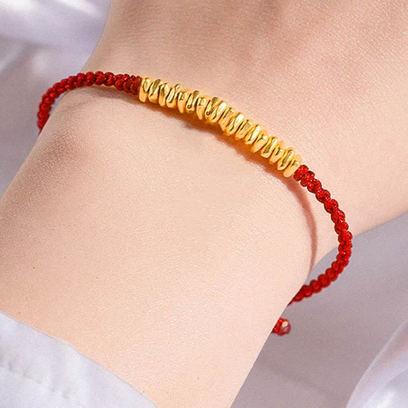 Buddha Stones 999 Oro Piccoli pezzi d'oro Design Fatto a mano Protezione Braccialetto in corda intrecciata - Rosso (Oro circa 0,75 g) - 21 cm - image 12