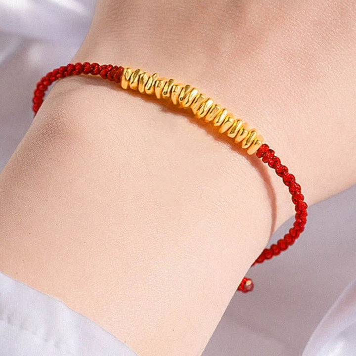 Buddha Stones 999 Oro Piccoli pezzi d'oro Design Fatto a mano Protezione Braccialetto in corda intrecciata - Rosso (Oro circa 0,75 g) - 21 cm - image 12