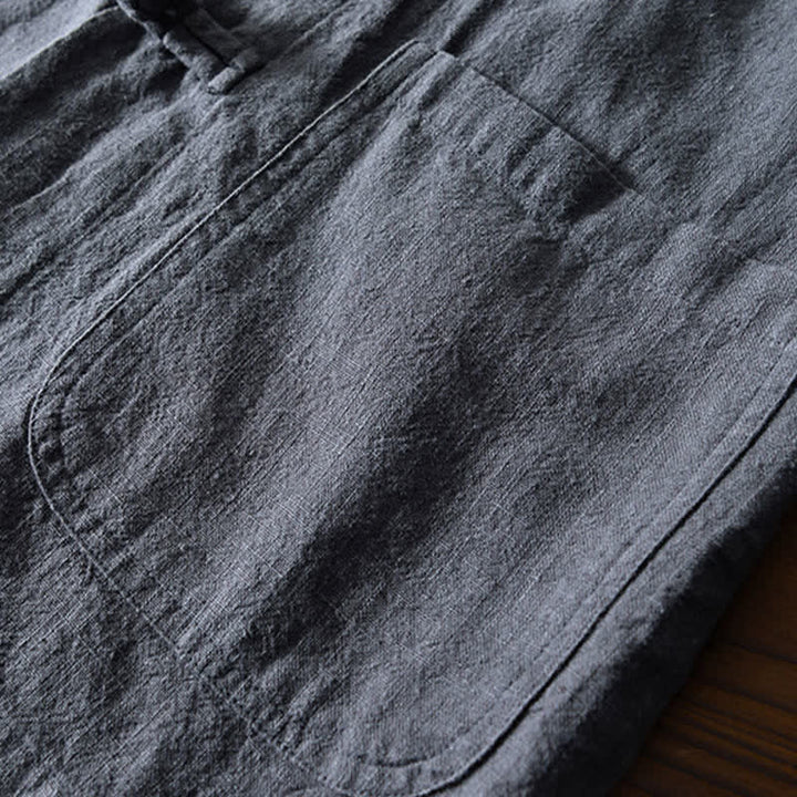 Abito cinese Tang con bottoni a forma di rana e motivo Buddha Stones, camicia da uomo in cotone e lino con tasche. - image 4