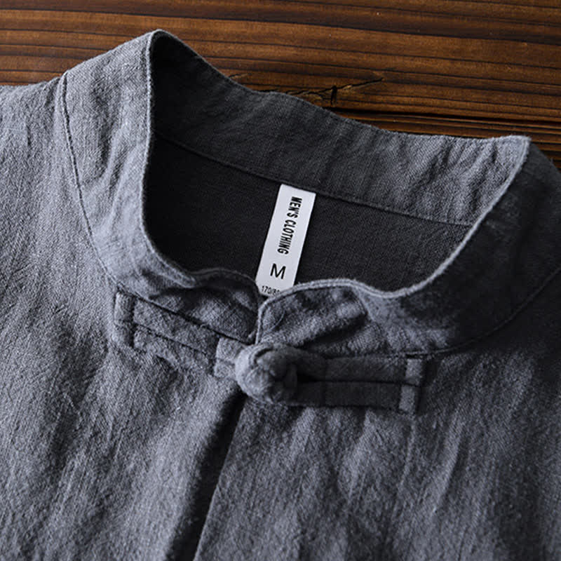 Abito cinese Tang con bottoni a forma di rana e motivo Buddha Stones, camicia da uomo in cotone e lino con tasche. - image 2