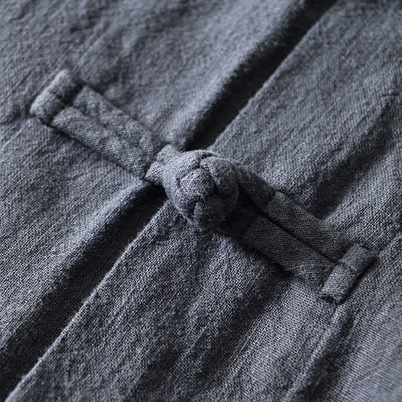 Abito cinese Tang con bottoni a forma di rana e motivo Buddha Stones, camicia da uomo in cotone e lino con tasche. - image 3
