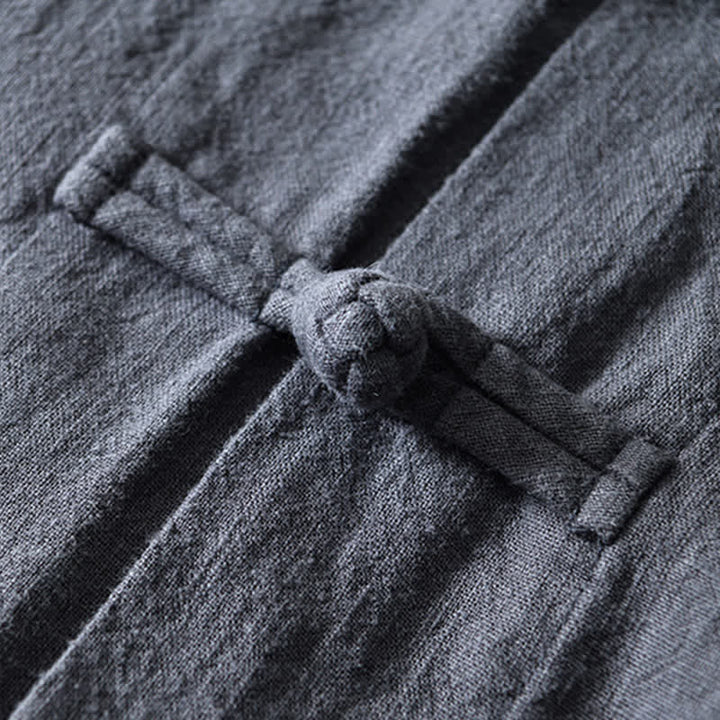 Abito cinese Tang con bottoni a forma di rana e motivo Buddha Stones, camicia da uomo in cotone e lino con tasche. - image 3