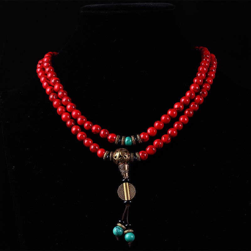 Buddha Stones Mala Tibetano Turchese Rosso Collana Fortunata Bracciale - image 3