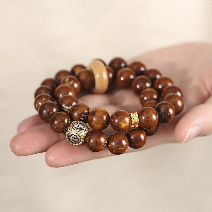 Braccialetto doppio giro Buddha Stones Tibetano Naturale Viola Oro Ratto Bodhi Seed Ricchezza