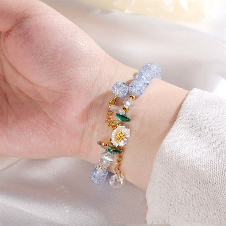 Braccialetto di perline di vetro con ciondolo a forma di fiore con design semplice Buddha Stones