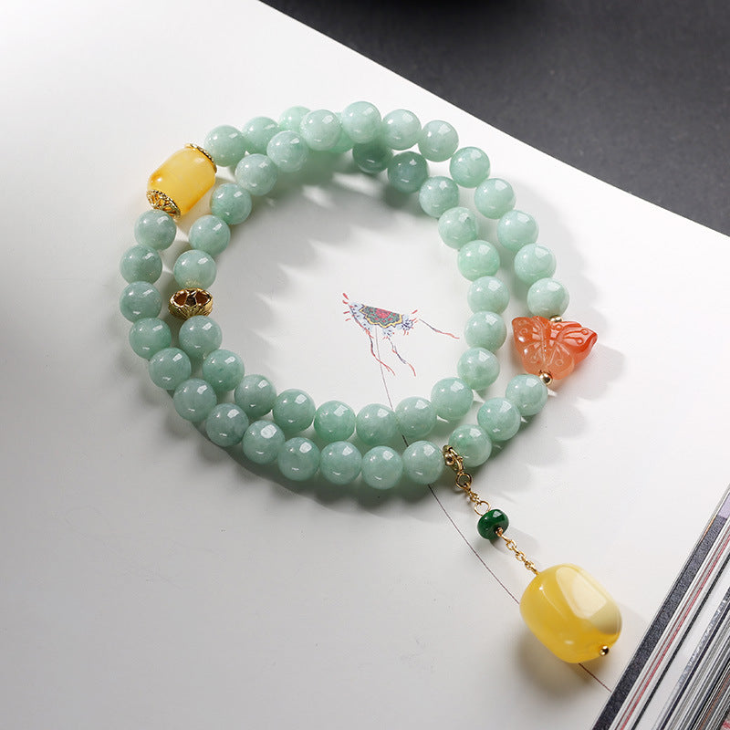 Bracciale Buddha Stones 925 Sterling Silver Jade Natural Ambra Butterfly Luck Abundance