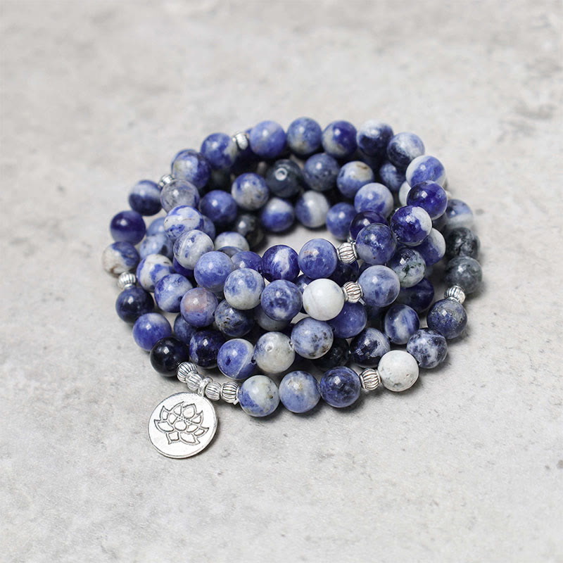 Collana con bracciale in pietra naturale Buddha Stones Aventurina blu Lotus Peace