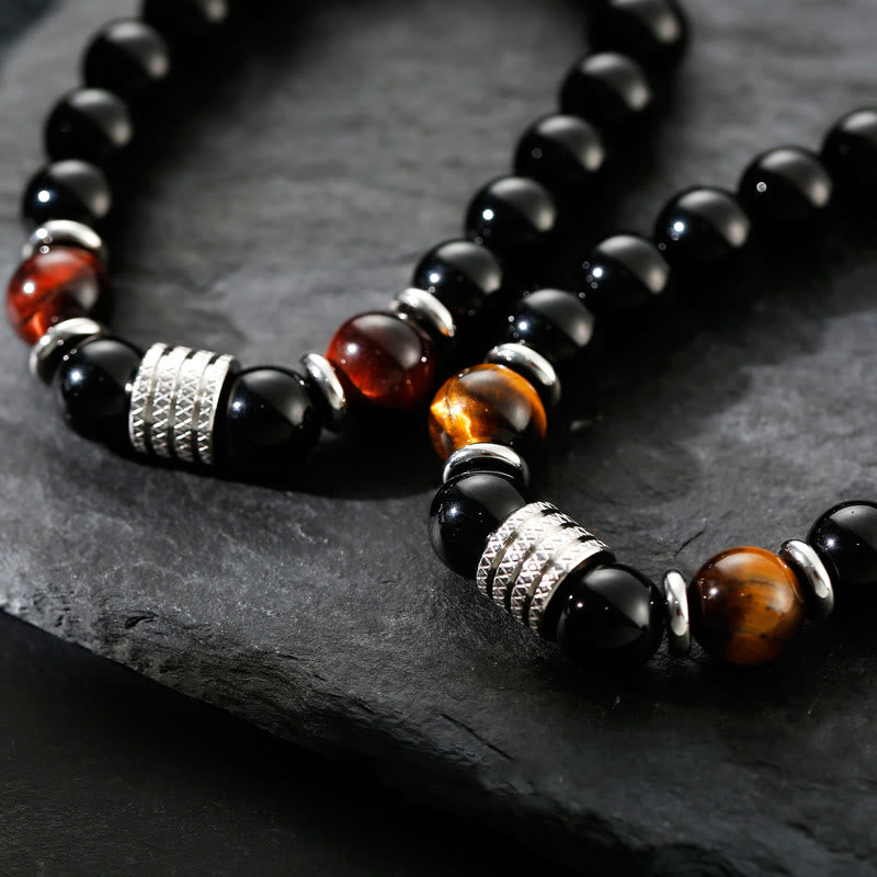 Bracciale Buddha Stones in ossidiana nera naturale con occhio di tigre e forza - image 3