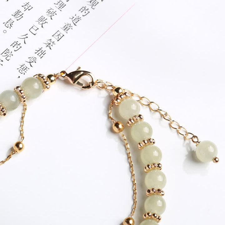 Braccialetto con ciondolo a forma di arachide Good Things Happen in argento sterling 925, giada naturale di Hetian