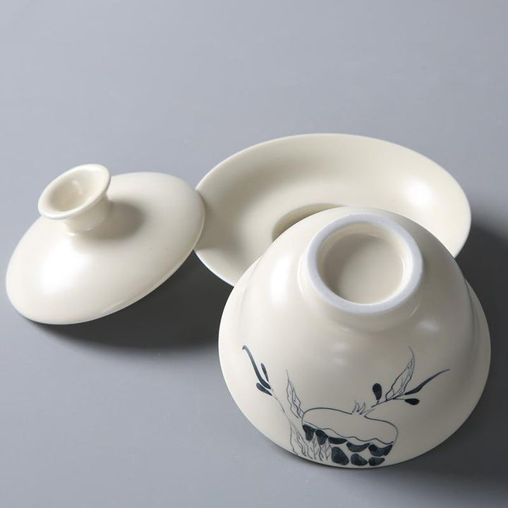 Buddha Stones dipinto a mano melograno ibisco pino loto ceramica gaiwan sancai tazza da tè kung fu tazza da tè e piattino con coperchio