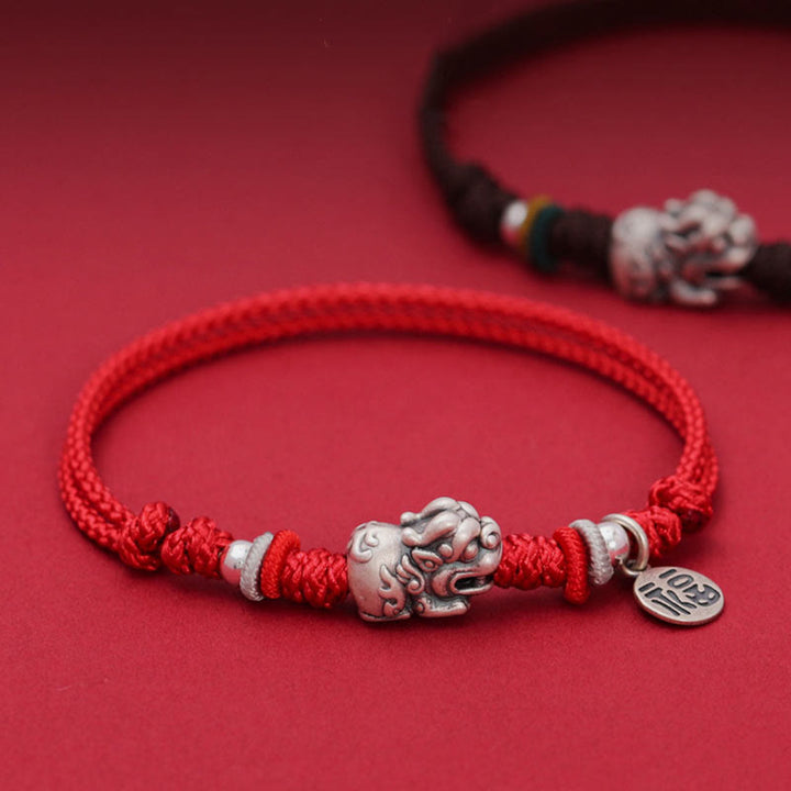 Bracciale intrecciato fatto a mano in argento sterling 925 con carattere PiXiu Fu , Buddha Stones - image 0