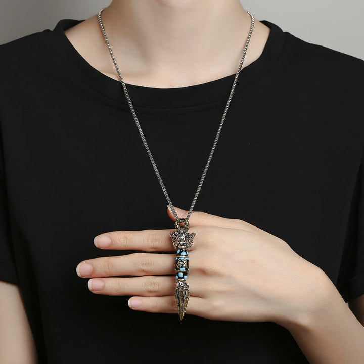 Buddha Stones Tibet Om Mani Padme Hum Dzi Bead Dorje Vajra Pattern Ricchezza Collana girevole pendente - image 3