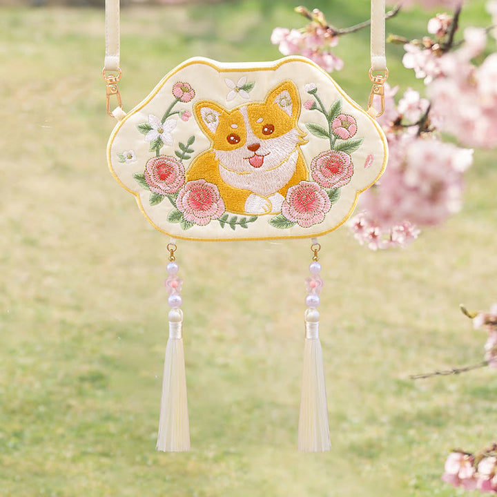 Buddha Stones Ricamo Panda Fortunato Gatto Shiba Inu Cervo Coniglio Volpe Fiore Animale Carino Borsa Hanfu Borsa A Tracolla Borsa A Tracolla