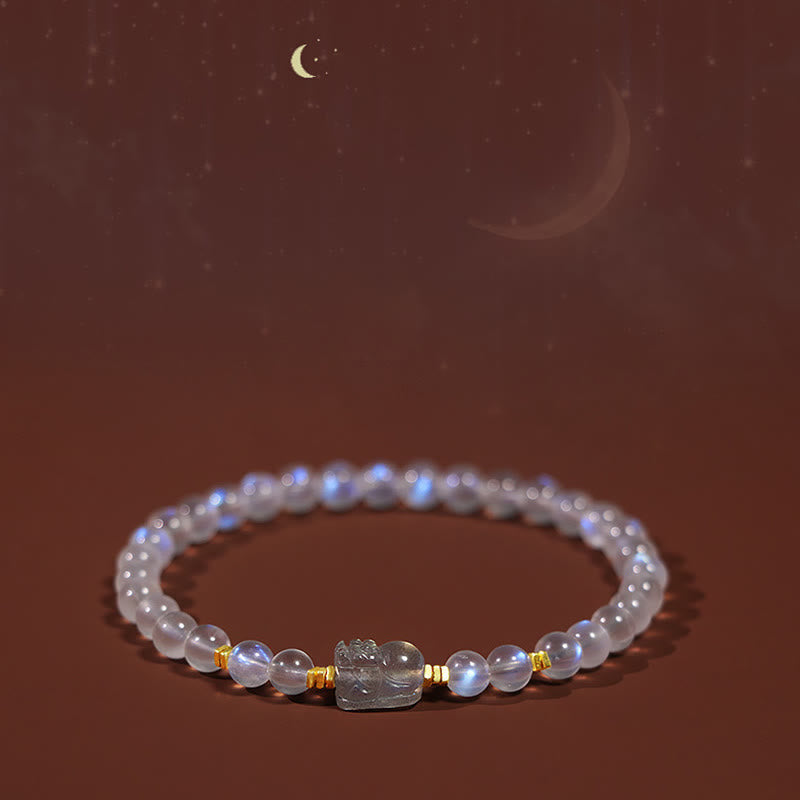 Braccialetto di guarigione PiXiu in pietra di luna naturale placcato oro in argento sterling 925 Buddha Stones
