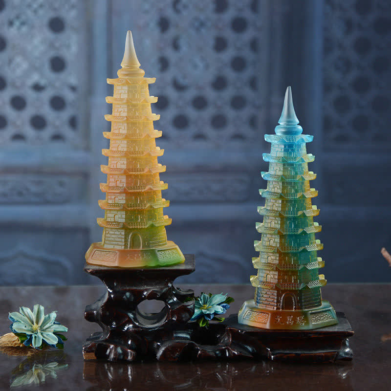 Torre di Wenchang Feng Shui fatta a mano in cristallo Liuli Pagoda Pezzo d'arte Fortuna Decorazione per ufficio in casa - image 1