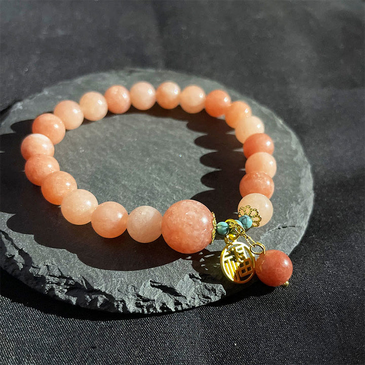Buddha Stones Pietra arancione naturale Turchese Fu Character Charm Bracciale fortuna