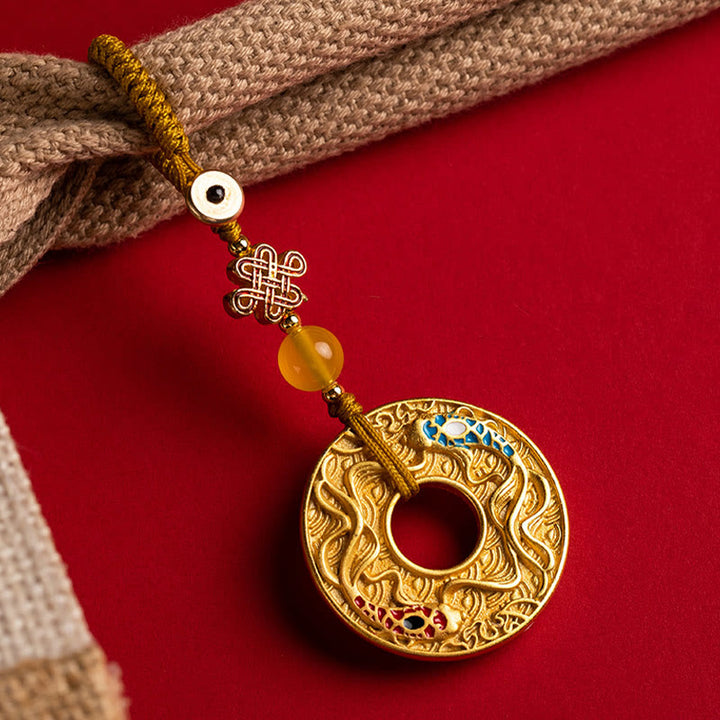 Portachiavi Buddha Stones Double Koi Fish Peace Buckle Wealth Luck