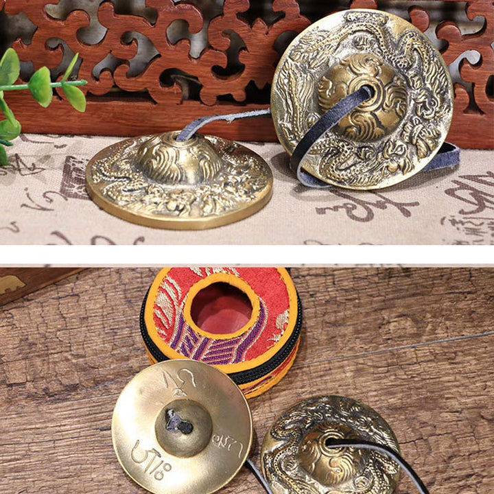 Buddha Stones Campana tibetana Tingsha Sei parole vere Drago Rame Bilancia Decorazione con borsa - image 19
