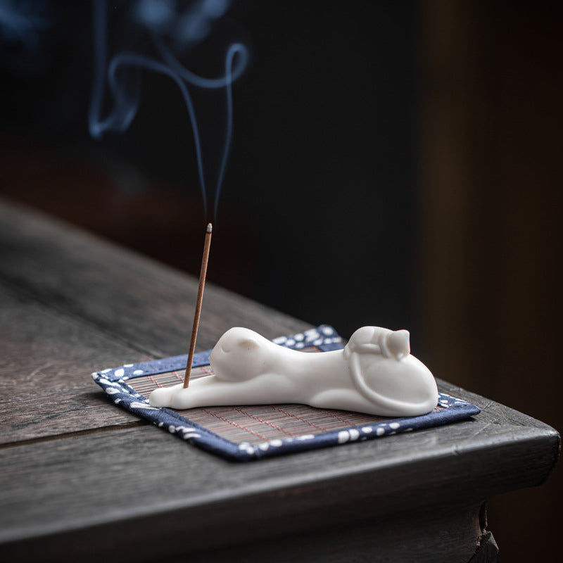 Decorazione per bruciatore di incenso in ceramica con gatto e panda, per benedizione - Porta incenso a forma di gatto pigro - image 14