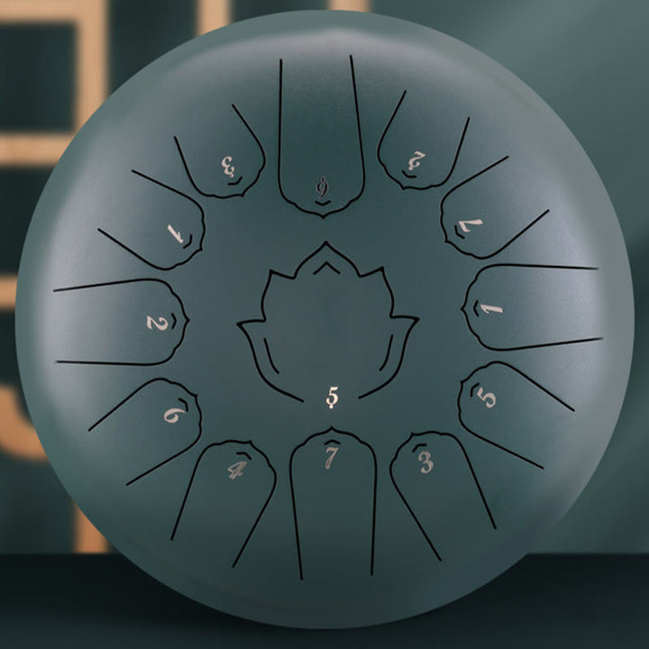Buddha Stones Steel Tongue Drum Sound Healing Mindfulness Lotus Pattern Yoga Drum Kit 13 Note 12 Pollici Strumento a percussione
