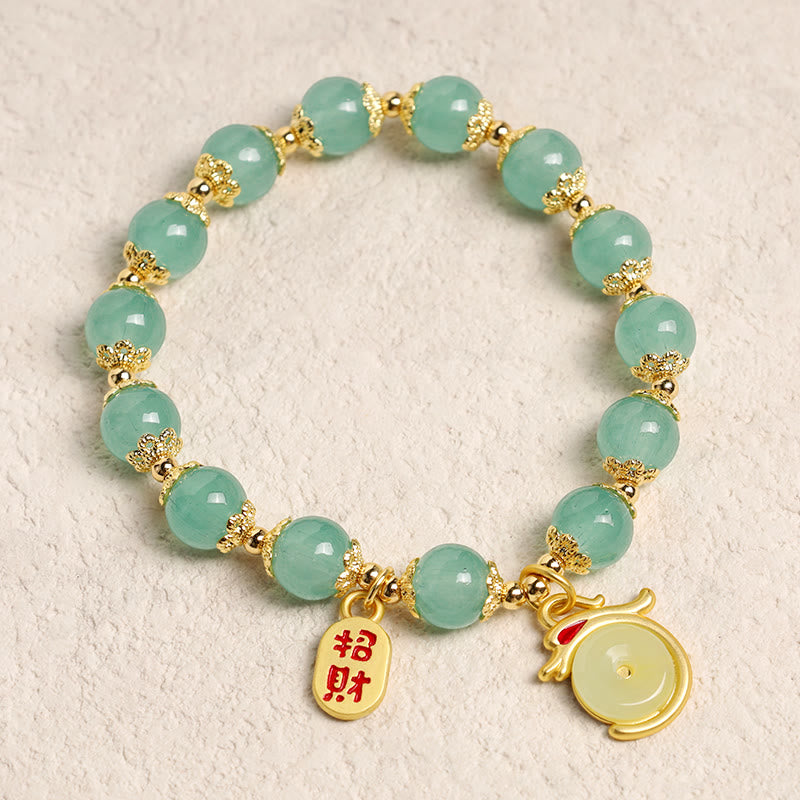 Buddha Stones Anno del Drago Agata Rossa Avventurina Verde Fibbia della Pace Carattere Fu Bracciale Fortunato