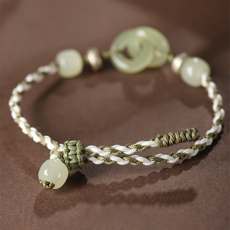 Bracciale intrecciato con fibbia della pace in giada naturale Hetian Buddha Stones