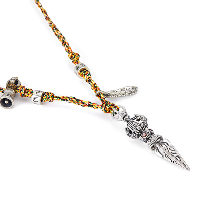 Buddha Stones Tibetano Fatto a Mano 925 Sterling Silver Dorje Vajra Om Mani Padme Hum Piuma Forza Collana Pendente - image 9