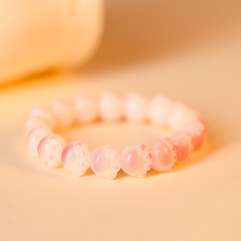 Buddha Stones Semi di Bodhi naturali Zampa adorabile Braccialetto della pace con zampa di gatto fortunato - Rosa chiaro - image 13