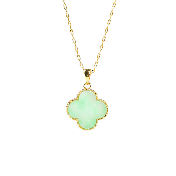 Collana con ciondolo portafortuna in giada con motivo a quadrifoglio Buddha Stones