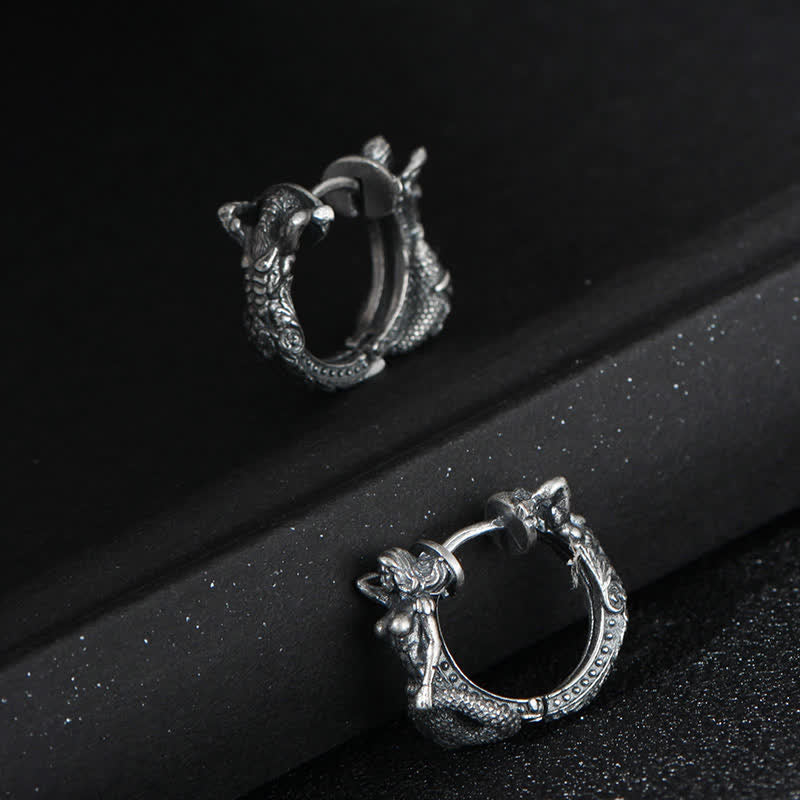 Orecchini di protezione con motivo a cerchio di drago in argento sterling 925 Buddha Stones - image 5