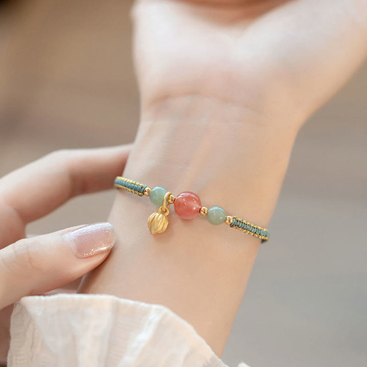 Braccialetto Buddha Stones Red Agate Jade Lotus Confidence Calm String