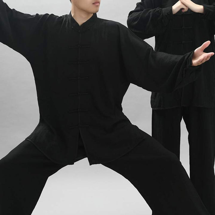 Buddha Stones Meditazione Zen Preghiera Spirituale Tai Chi Qigong Pratica Unisex Ricamo Abbigliamento Set - Maglia a maniche lunghe nera - US14, UK/AU18, EU46 (3XL) - image 4
