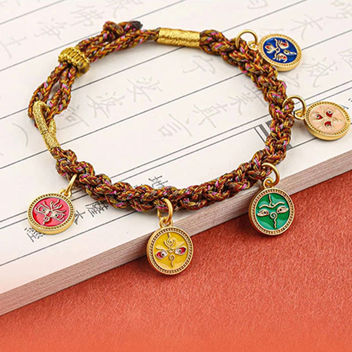 Braccialetto tibetano con treccia di corda Thangka della fortuna dei cinque dei della ricchezza