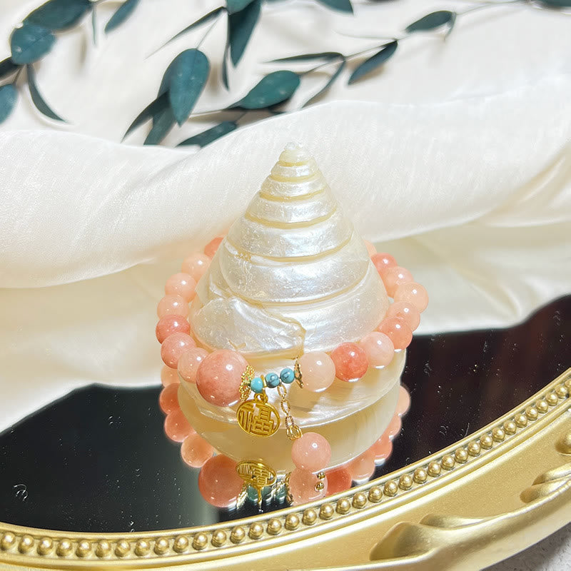 Buddha Stones Pietra arancione naturale Turchese Fu Character Charm Bracciale fortuna